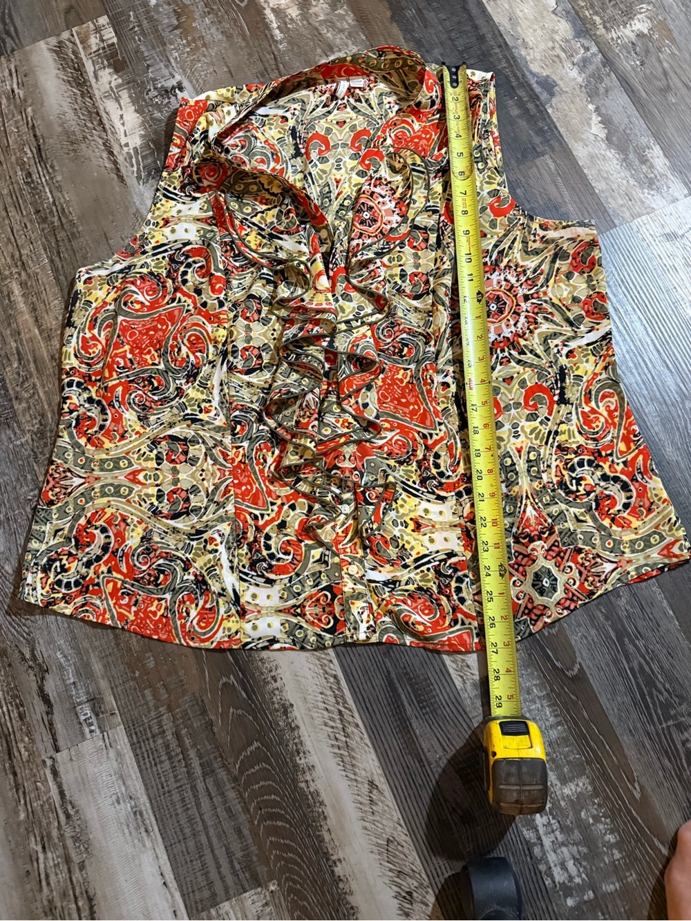 Cato Paisley Ruffle-Front A-Line Skirt in Red and Tan